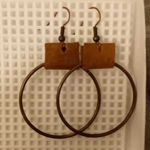 Leather and circle ring earring